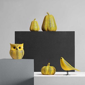 Decorative Objects Figurines Wave Point Art Yellow Pumpkin Ornament Animal Simulation Resin Ornament Nordic Creative Living Room Tv Cabinet Soft Decoration 23012