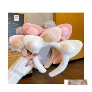 Party Favor Korean Net Red Cute Cat Ears pannband Kvinnlig ansikte tv￤tt H￥rn￥l Plush Simple Kawaii Girl Heart Hairband Drop Delivery Hom Otnhl