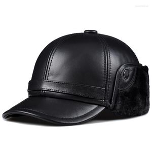 Berets Winter Bomber Hut Männer Frauen Russische Echt Leder Uschanka Kappe Mit Ohrenklappen Faux Pelz Warme Echte Kuh Marke Baseball