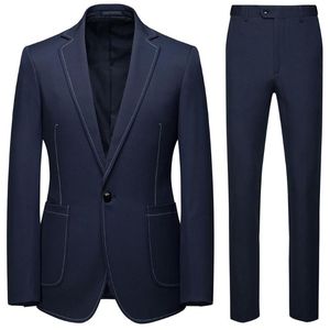 Herrenanzüge Herren Zweiteiliger Anzug Naby Blau Schwarz Plus Größe 4XL Business Casual Party Hochzeit Für Männer Trajes De Hombre Blazer