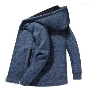 Herrjackor tröja hösten/vinter tjock fleece varm kappa mode herr huva jacka casual stickwear zip hoodie cardigan