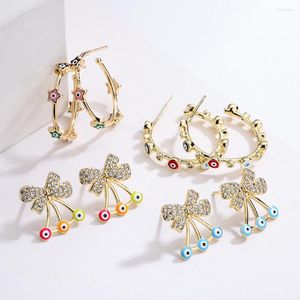 Hoop Earrings Mafisar Mini Blue Eye Stud Chic Gold Color Geometric Bow Piercing Earring With Zircon For Women Fine Jewelry Gift