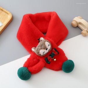 Schals Nette Cartoon Deer Faux Pelz Kinder Schal Jungen Mädchen Verdicken Plüsch Schal Weihnachtsgeschenk Baby Winter Kreuz Warm