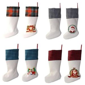 UPS sublimação buffalo xadrez de Natal 4 cores em branco Halloween Candy Socks Santa Gift Bag Oranment de Natal