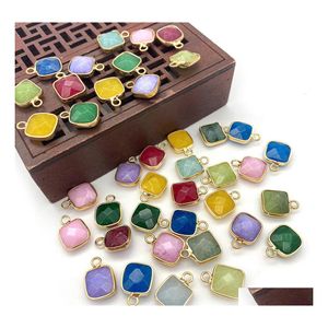Charms 11X15Mm Gold Bunding Edge Square Natural Crystal Jade Stone Green Blue Quartz Pendants Trendy For Jewelry Making Wholesale Dr Dhloh