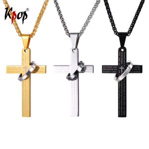 Pendant Necklaces Black Cross Necklace Stainless Steel Circle For Men Women Gold Color Prayer Bible Religious Jewelry P2192