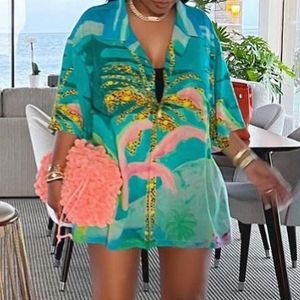 Magliette da donna Ummer Beach Style Oversize Bottoni da donna Colletto rovesciato Top a maniche corte Camicetta da vacanza casual allentataDonne