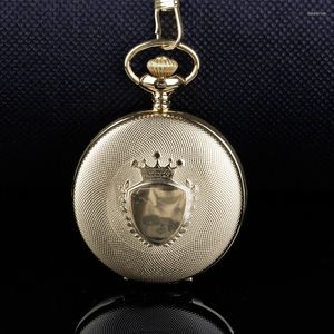 Pocket Watches Gold/Black Steampunk Antique Shield Quartz Watch Roman Number Dial Pendant Necklace Men Women Clock Gifts Fob