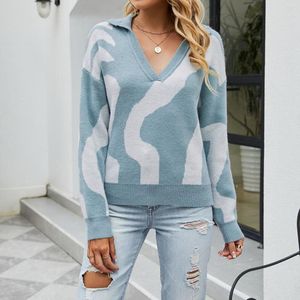 Kvinnors tröjor Herrtröja Chunky Womens Color Matching Loose Pullover V Neck Sal Collar