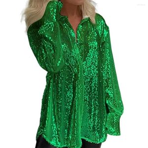 Blouses feminina feminina y2k lantejão de lantejoulas para baixo camisa de manga longa Sparkle glitter top moda ropa Mujer Verano 2023 Roupas elegantes