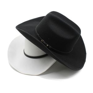 Duży kapelusz Fedora czapka z szerokim rondem filcowe kapelusze kowbojskie czapki jazzowe kapelusze kobiety mężczyźni jesienno-zimowa Trilby