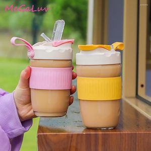 Muggar Portable Girl Drinking Straw Cup Lightweight and Cute Glass Plast Simple Coffee Milk Mug