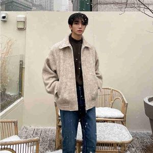 Giacche da uomo SYUHGFA Coreano Chic Uomo Abbigliamento Casual Giacca di lana allentata Autunno Inverno Ispessimento Uomo Manica lunga Risvolto Cappotto con cerniera 2023