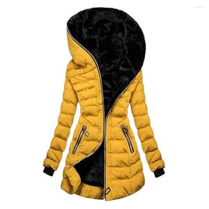 Women's Trench Coats Winter Women's Jacket Coat Solid Color Zipper Closure Slim Waist Hooded Quilted Overcoat For Women Outdoor