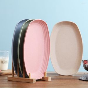 Plates 4pcs Wheat Straw Plate Set Dishes Oval Unbreakable Lightweight Dessert Dinner Microwave Safe Kitchen Accessories