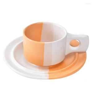 Tassen Untertassen Europäische Keramik Einfache Kaffee Milch Becher Büro Gemischte Farben Nachmittagstee Tasse Mit Untertasse Set Paar Tumbler Drinkware 200ML