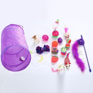 Cat Toys Pets som retar kostymen Tunnel Ringing Paper Ball Plastic Feather Gift Group Combine