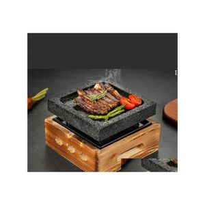 Bbq Grills Mini Barbecue Grill Table Groove Rock Baking Pan Teppanyaki Steak Plate High Temperature Slate Rrf12835 Drop Delivery Hom Ot0W4