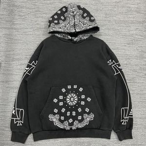 Men's Hoodies Men Women Heavy Fabric Cashew Flower Print Hoodie Pullover Vintage Kapital Hooded Sweatshirts