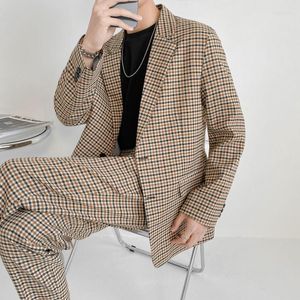 Herrenanzüge hochwertiger Sommer -Sommer -Herren -Plaid -Print Vintage zweiteiliger Anzug für Männer 2023 Single Breasted Long Sleeve Blazer 2Y9072