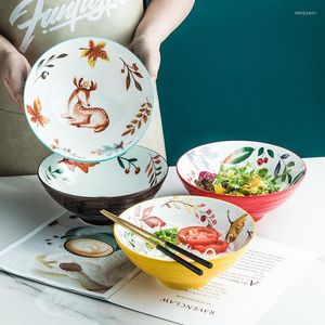 Bowls Japanese Ceramic Hand-painted Animal Noodle Rice Bowl Creative Ramen Household Tableware Under Glaze Color Large Soup