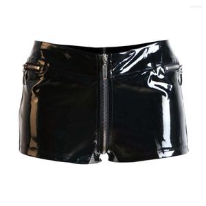 Shorts femininos mulheres sexy zíper separável virilha aberta punk punk baixa cintura pvc mini palco de clube de boate brilhante foda f34