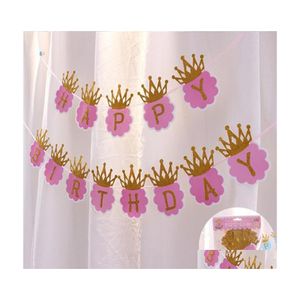 Banner Flags Birthday Pl Flag Party Background Decorate Articles Golden An Crown Letter Coloured Brace Factory Direct Selling 3 5Sh Dhxg6