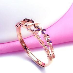 Anéis de cluster 585 Gold roxo 14k Rose Star Engagement para mulheres japonesas e coreanas Luz de luxo delicado jóias