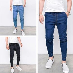 Mens Jeans Drawstring Slim Pencil Pants Mens Streetwear Full Length Pants Biker Jeans Male Fashion Pants 287i
