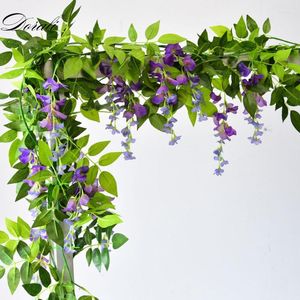 Dekorativa blommor 180 cm Longth Flower String Artificial Wisteria Vine Rattan Wall Hanging Decor Simulation Fake Head Vines Wedding