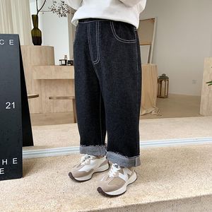 Jeans Koreanischen Stil Breite Bein Baby Jungen Lose Mode Lässig Feste Schwarze Kinder Für Jungen Frühling Herbst Kinder Denim HosenJeansJeans