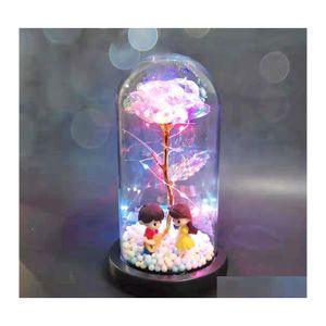 Ghirlande di fiori decorativi Led Galassia incantata Rosa Fiore eterno in lamina d'oro 24 carati con luci a corda fata a cupola per Natale V Dhicp