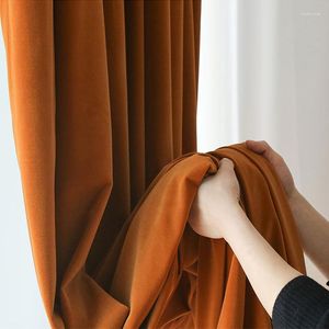 Curtain Orange Simple Velvet Fabric Finished Living Room Bedroom Wholesale