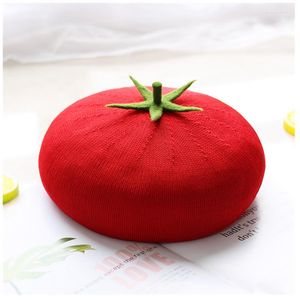 Berets Holiday Tomato милые фруктовые матовые женские девушки девчонки ручной работы на французском берете летняя мода Высококачественная оптом