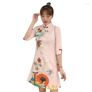 Etnik Giyim Pembe Qipao Vintage Zarif Parti Karnaval Moda Geliştirilmiş Modern Cheongsam Elbise Kadınlar Geleneksel Çin Asya Top