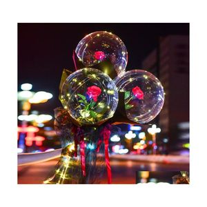 Party Decoration Glow Artificial Flower Balloons Pneumatic Transparent Valentines Rose Balloon Petal Lamp Waterproof Airballoon Fogg Dhnhc