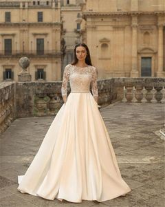 Wedding Dress White Luxury Scoop Neck Long Sleeve Dresses Lace Up Gown For Bride 2023 Bridal Vestidos De Dovia