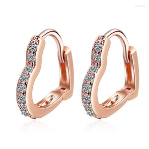 Hoop Ohrringe süße rosafarbene Herzform für Frauen schöne Kristallohrringschmuck Romantische Freundschaft Geschenk