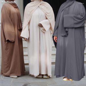 Abbigliamento etnico Dubai Style Abaya Sets Donna 3PCS Abiti Ramadan Cardigan Jilbab islamico musulmano e abito interno senza maniche Maxi abito arabo