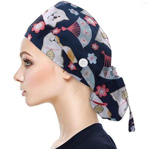 Boll Caps Scrub Cap med knappar BOUFFANT HAT Svettband för kvinnor och män som körs