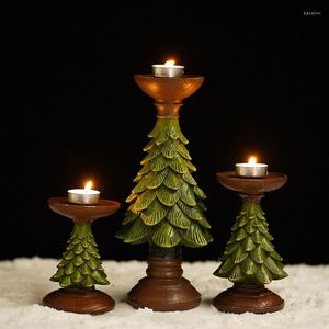 Mum tutucular 1pc reçine Noel ağacı şamdan rustik tealight tutucu figürinler oturma odası masa üstü dekorasyon aksesuarları