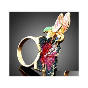 Band Rings Wedding for Women Women Beautifly Alloy Ring Flower and Bird Design Fashion Diamond Engagement Drop Drop Delivery Jóias DHWJG