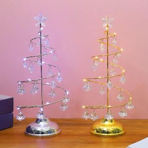 Decorações de Natal Ornamentos de árvores Luzes Desktop Xmas Display Stand Table Lamp com pingentes de cristal decoração para casa