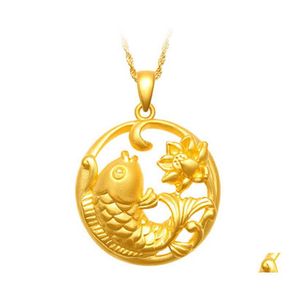 Pendant Necklaces Creative Sand Face Lotus Fish Brass Gold Plated Sandblasted Koi Necklace Drop Delivery Jewelry Pendants Dhcrt