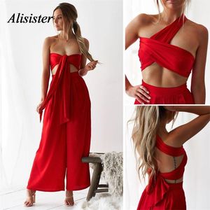 Calças de duas peças femininas Alisister Women Definir bandagem casual amarrada com várias roupas e terno de perna larga e largura