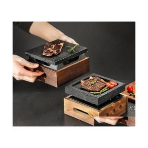 Bbq Grills Mini Barbecue Grill Table Groove Rock Baking Pan Teppanyaki Steak Plate High Temperature Slate Rrb14471 Drop Delivery Hom Otf4N