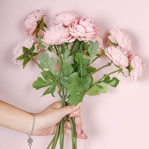 Dekorativa blommor 1 bit kamellia konstgjord pion pion rose silke falska flores bröllop blomma diy hem trädgård fest dekoration