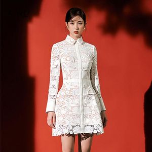 Casual Dresses Vietnam Lace Autumn White Vintage High Waist Woman Dress 2023 Party Women Elegant Luxury A-Line Long Sleeve VestidoCasual