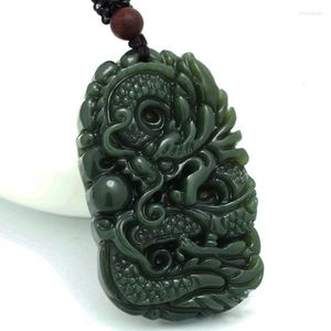 Pendant Necklaces Jade Natural Hetian Qingyu Dragon Jewelry Man's Fine Qingyulong Brand Necklace