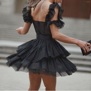 Casual Dresses Sexy Slim Tube Top Mesh Gauze Hollow Layered Cake Skirt Frock For Girls Robes De Cocktail Prom Black Un Vestido Con Tul